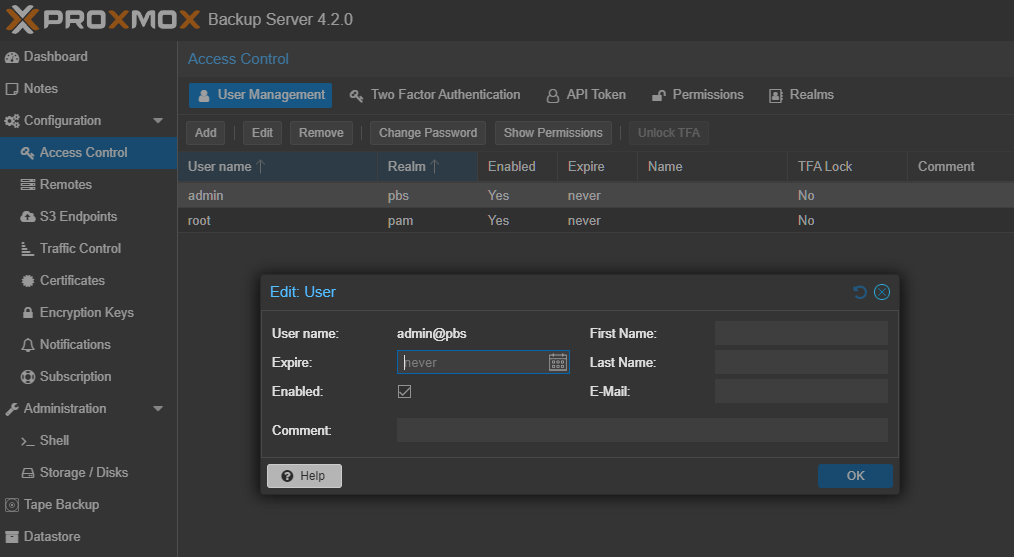 PBS Access Control User Management