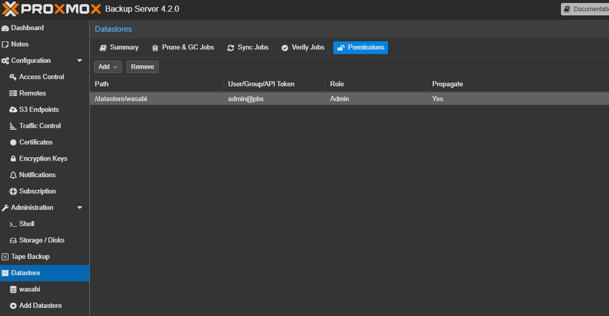 PBS Datastore Permissions