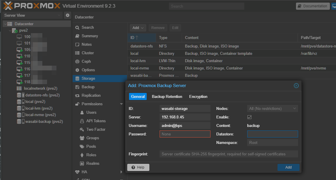 Proxmox VE Add PBS Storage